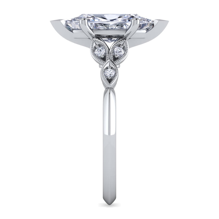 Eliza - Vintage Inspired 14K White Gold Split Shank Marquise Shape Diamond Engagement Ring - 0.07 ct - Shot 5
