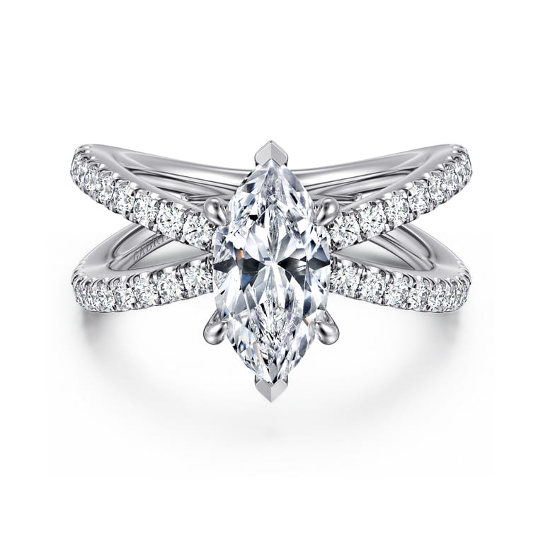 Elite - 14K White Gold Split Shank Marquise Shape Diamond Engagement Ring - 0.55 ct - Shot 1