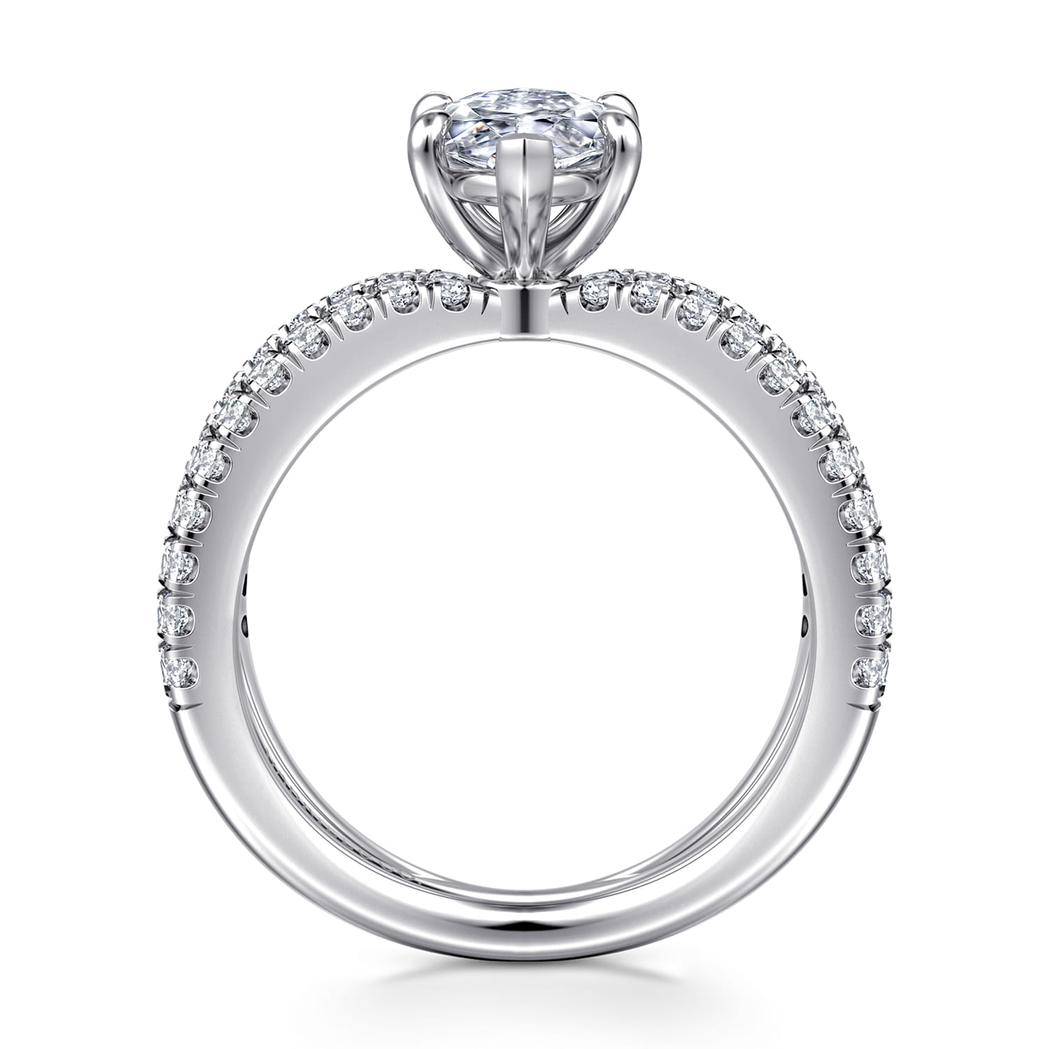 Elite - 14K White Gold Split Shank Marquise Shape Diamond Engagement Ring - 0.55 ct - Shot 2