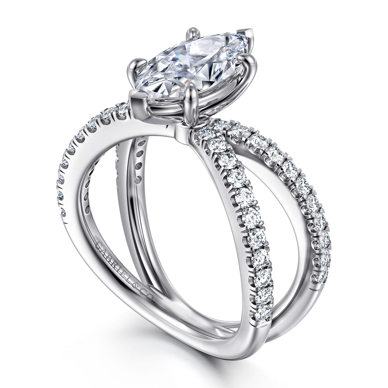 Elite - 14K White Gold Split Shank Marquise Shape Diamond Engagement Ring - 0.55 ct - Shot 3