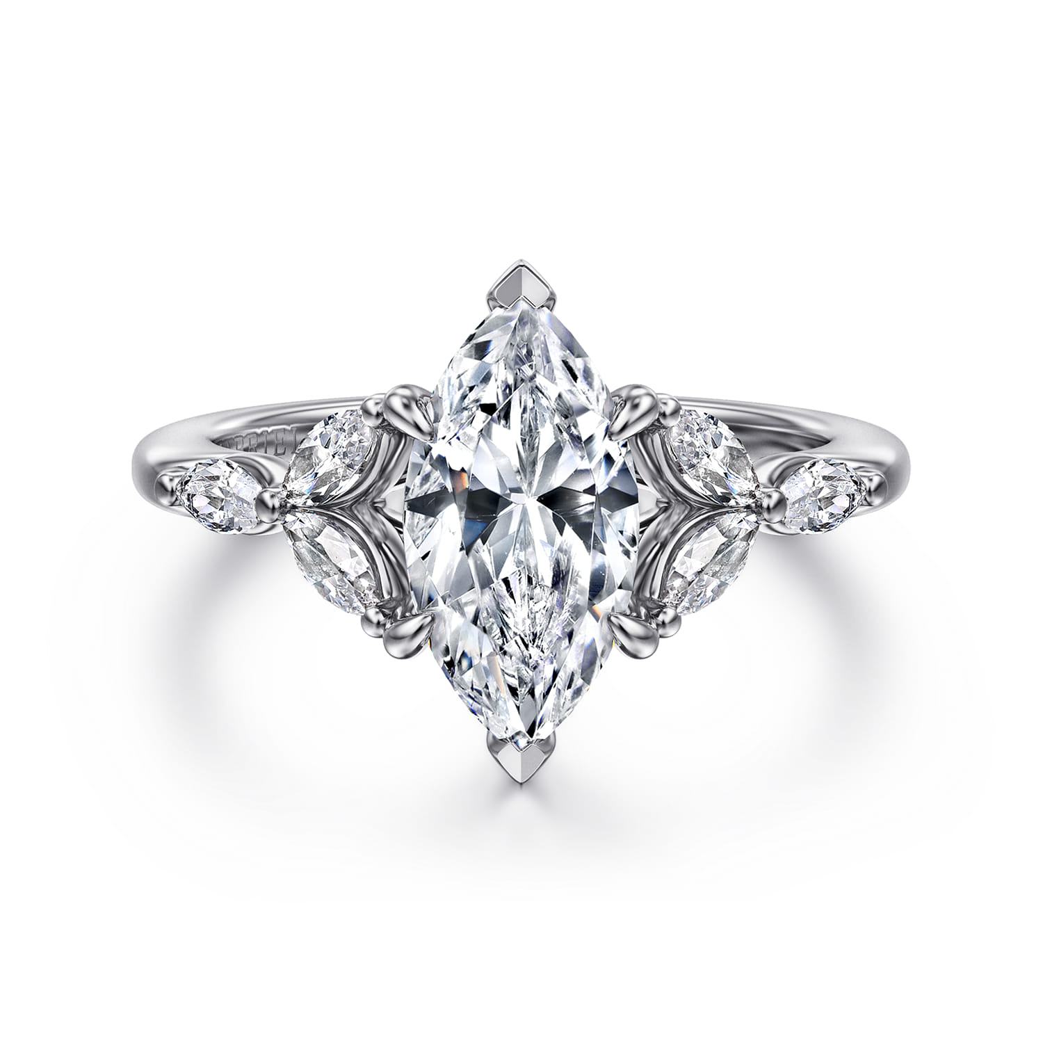 Adella - 14K White Gold Marquise Shape Diamond Engagement Ring - 0.4 ct - Shot 1