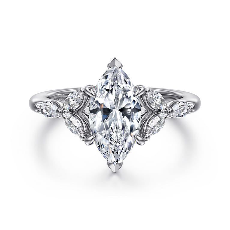 Adella - 14K White Gold Marquise Shape Diamond Engagement Ring - 0.4 ct - Shot 1