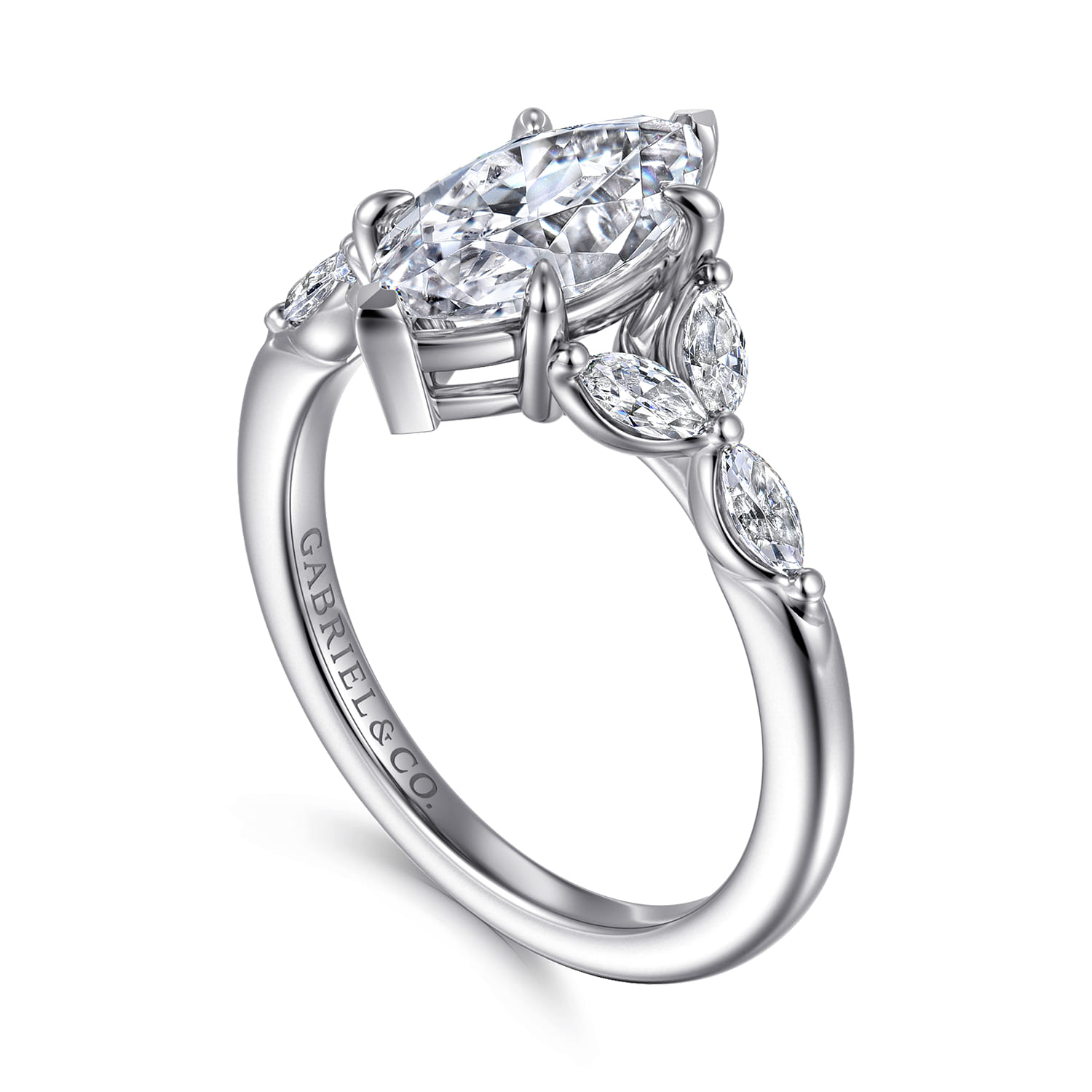 Adella - 14K White Gold Marquise Shape Diamond Engagement Ring - 0.4 ct - Shot 3