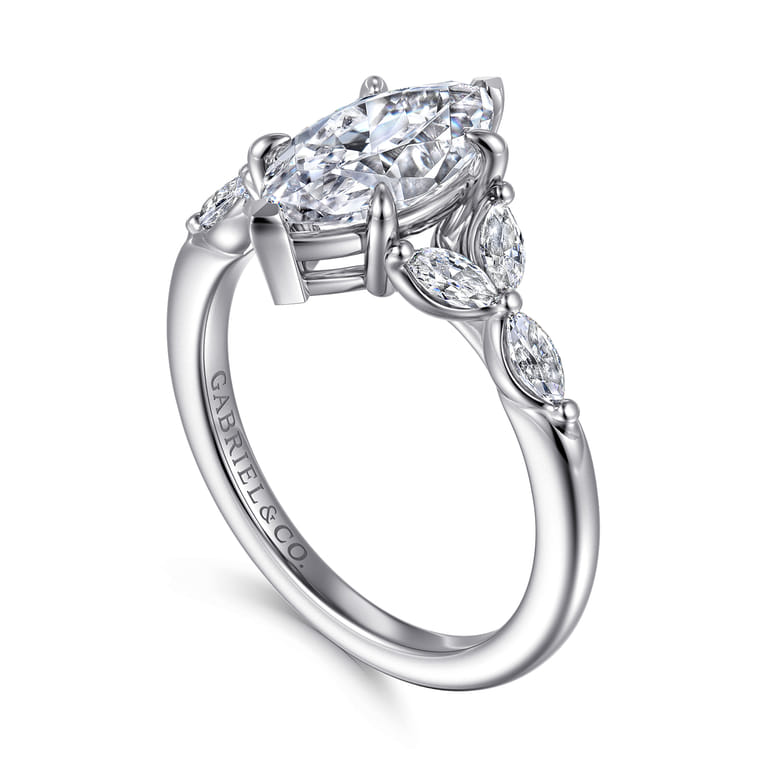 Adella - 14K White Gold Marquise Shape Diamond Engagement Ring - 0.4 ct - Shot 3