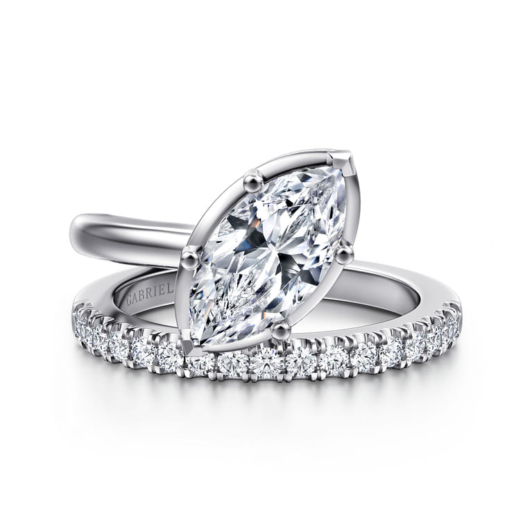 Margo - 14K White Gold Bezel Prong Marquise Shape Wrap Engagement Ring - 0.3 ct - Shot 1