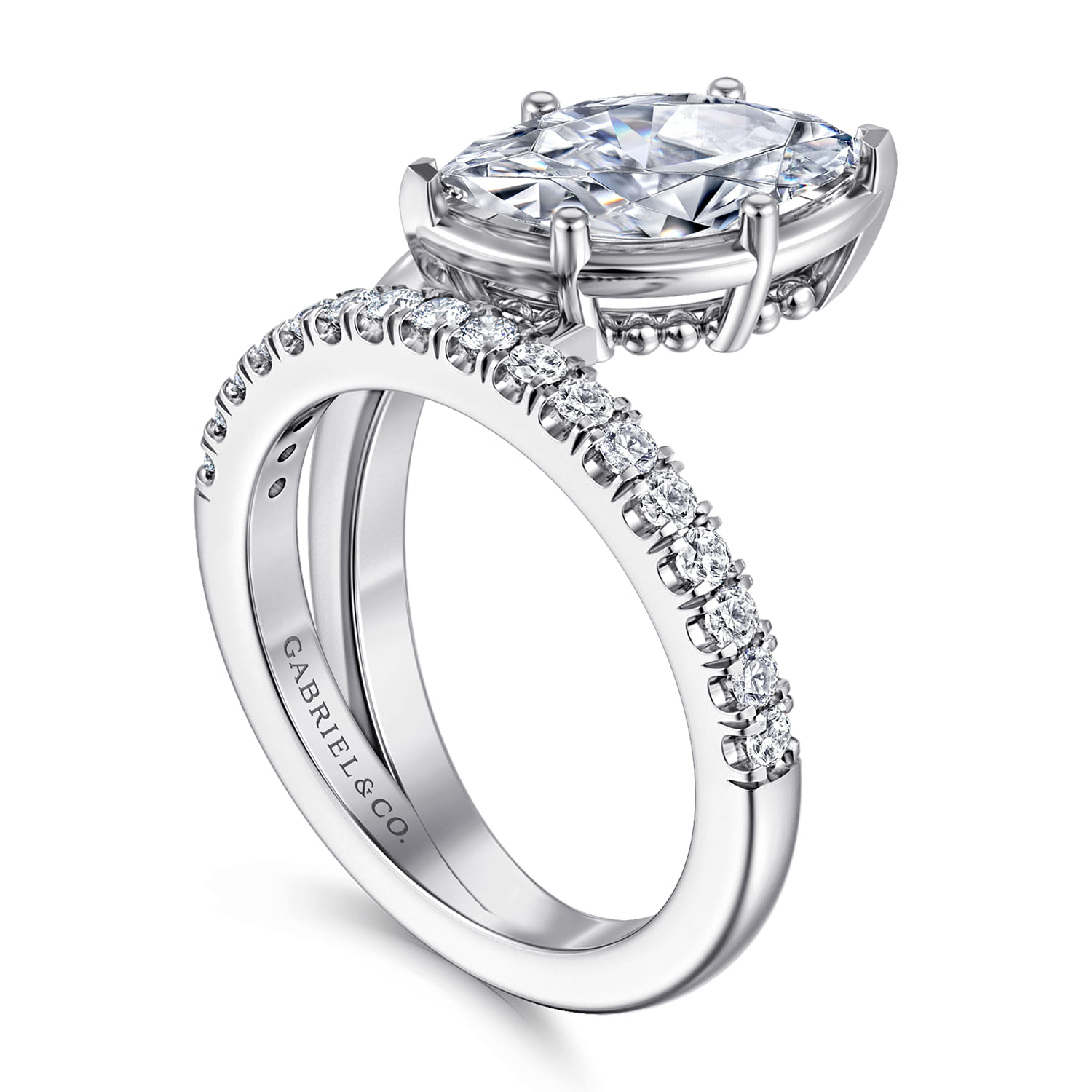 Margo - 14K White Gold Bezel Prong Marquise Shape Wrap Engagement Ring - 0.3 ct - Shot 3