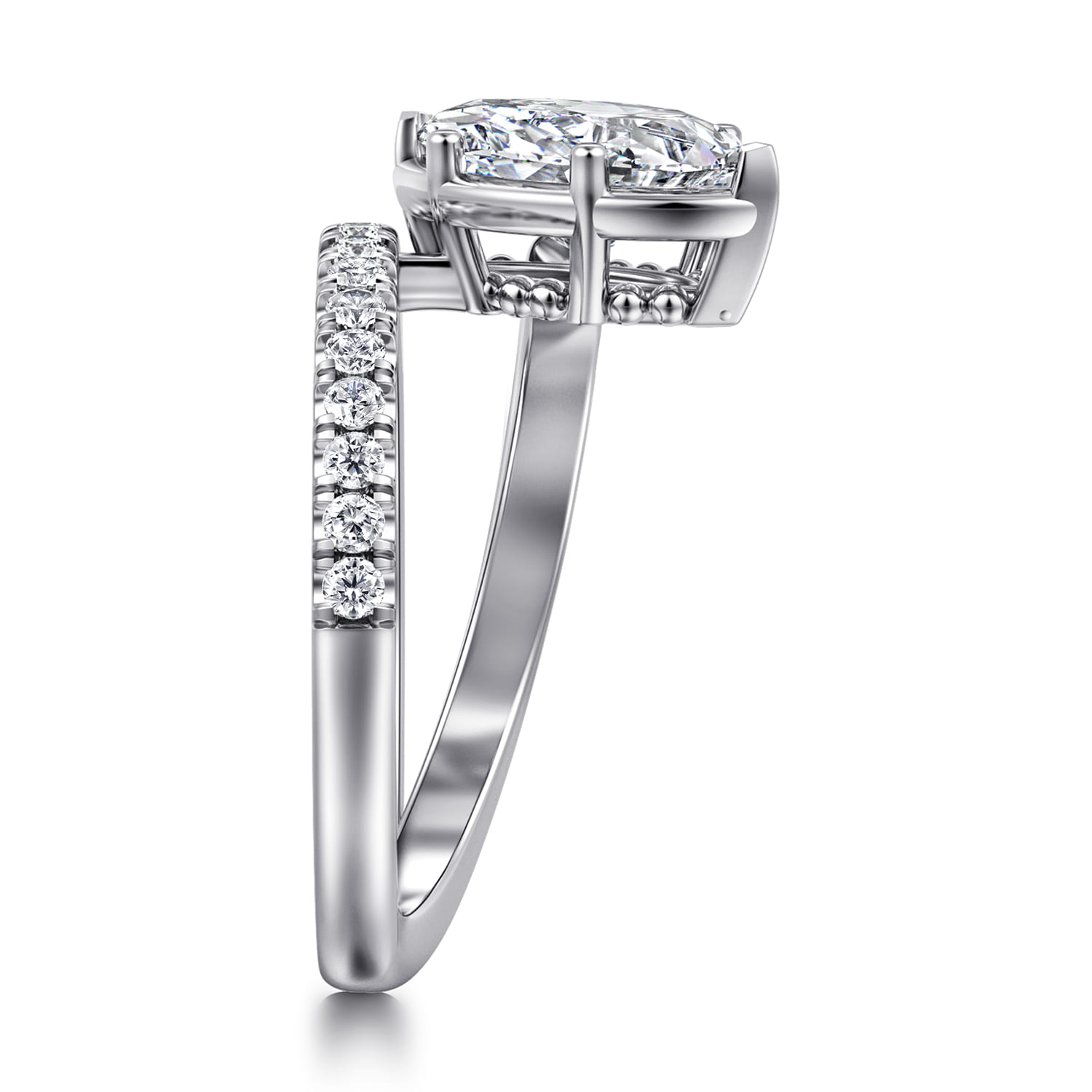 Margo - 14K White Gold Bezel Prong Marquise Shape Wrap Engagement Ring - 0.3 ct - Shot 4