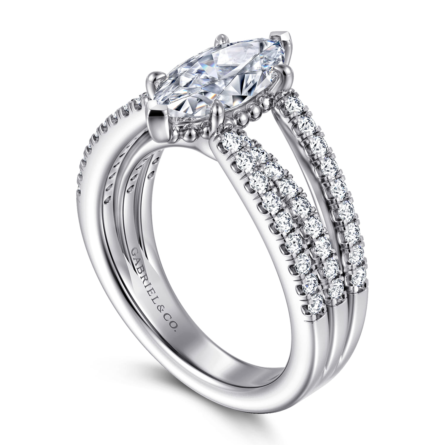 Rivah - 14K White Gold Split Shank Marquise Shape Diamond Engagement Ring - 0.5 ct - Shot 3