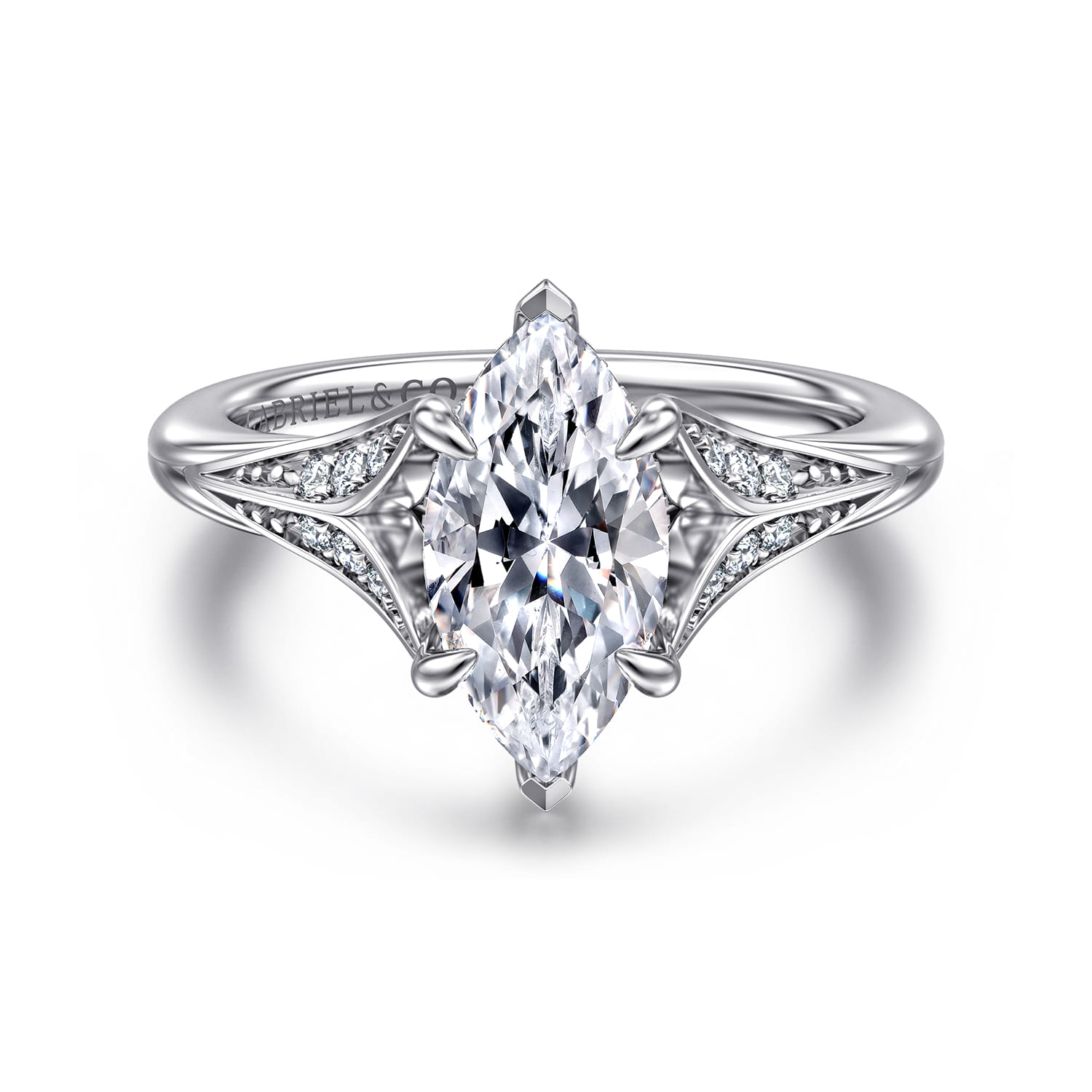 Taye - 14K White Gold Split Shank Marquise Shape Diamond Engagement Ring - 0.15 ct - Shot 1