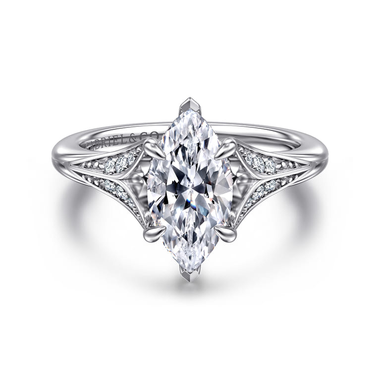 Taye - 14K White Gold Split Shank Marquise Shape Diamond Engagement Ring - 0.15 ct - Shot 1