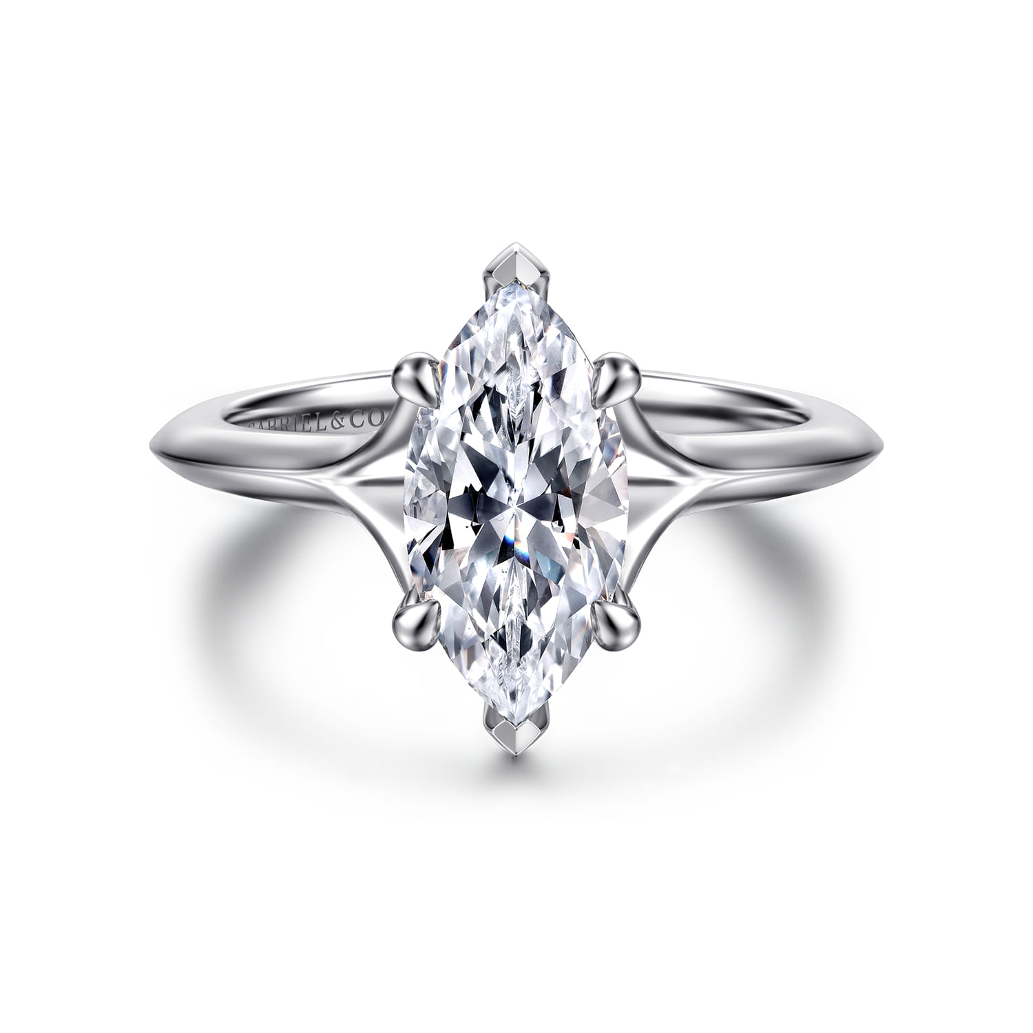 Alden - 14K White Gold Split Shank Marquise Shape Diamond Engagement Ring - 0.06 ct - Shot 1