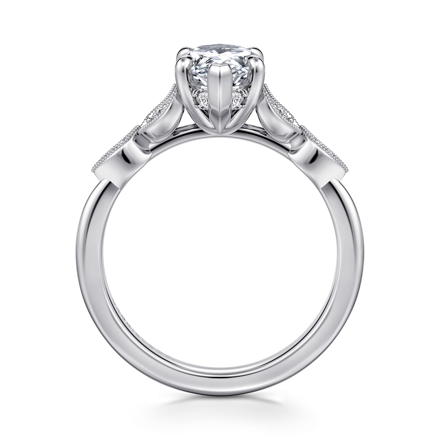 Brigida - Vintage Inspired 14K White Gold Marquise Shape Diamond Engagement Ring - 0.14 ct - Shot 2