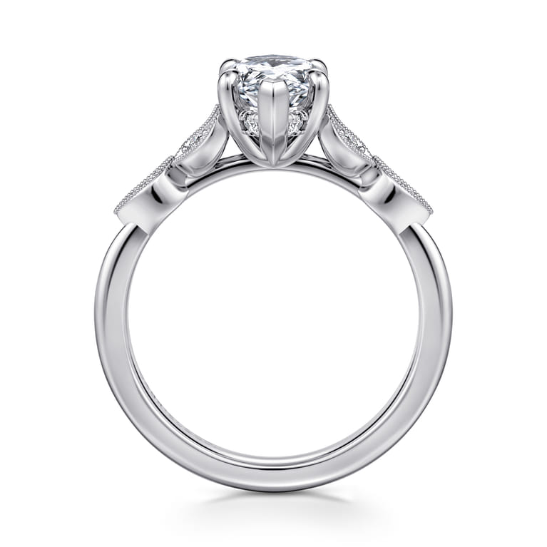 Brigida - Vintage Inspired 14K White Gold Marquise Shape Diamond Engagement Ring - 0.14 ct - Shot 2
