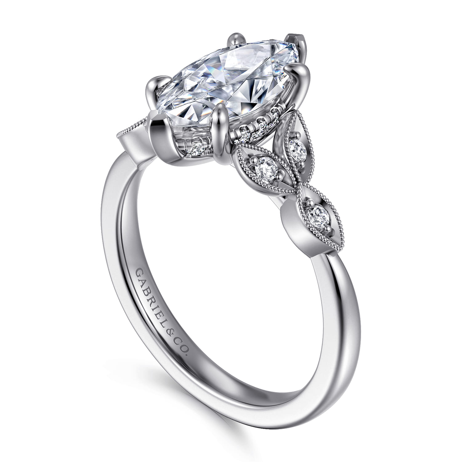 Brigida - Vintage Inspired 14K White Gold Marquise Shape Diamond Engagement Ring - 0.14 ct - Shot 3