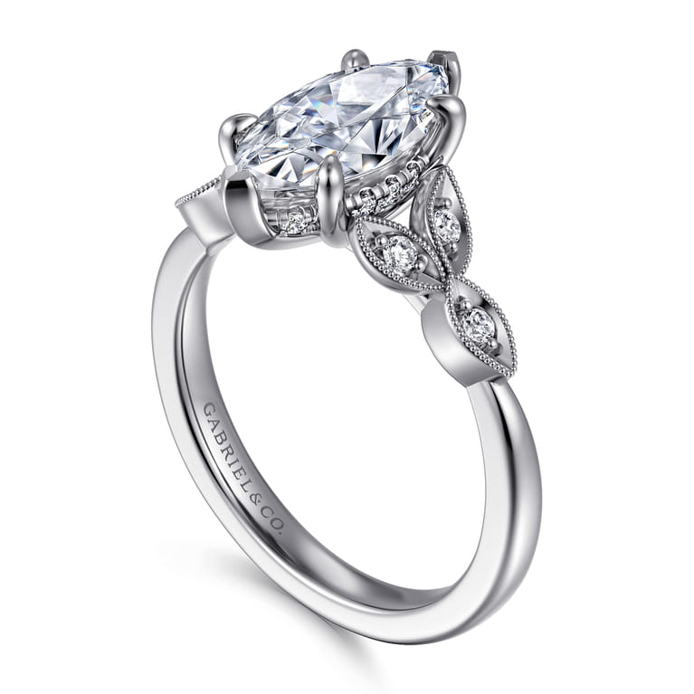 Brigida - Vintage Inspired 14K White Gold Marquise Shape Diamond Engagement Ring - 0.14 ct - Shot 3