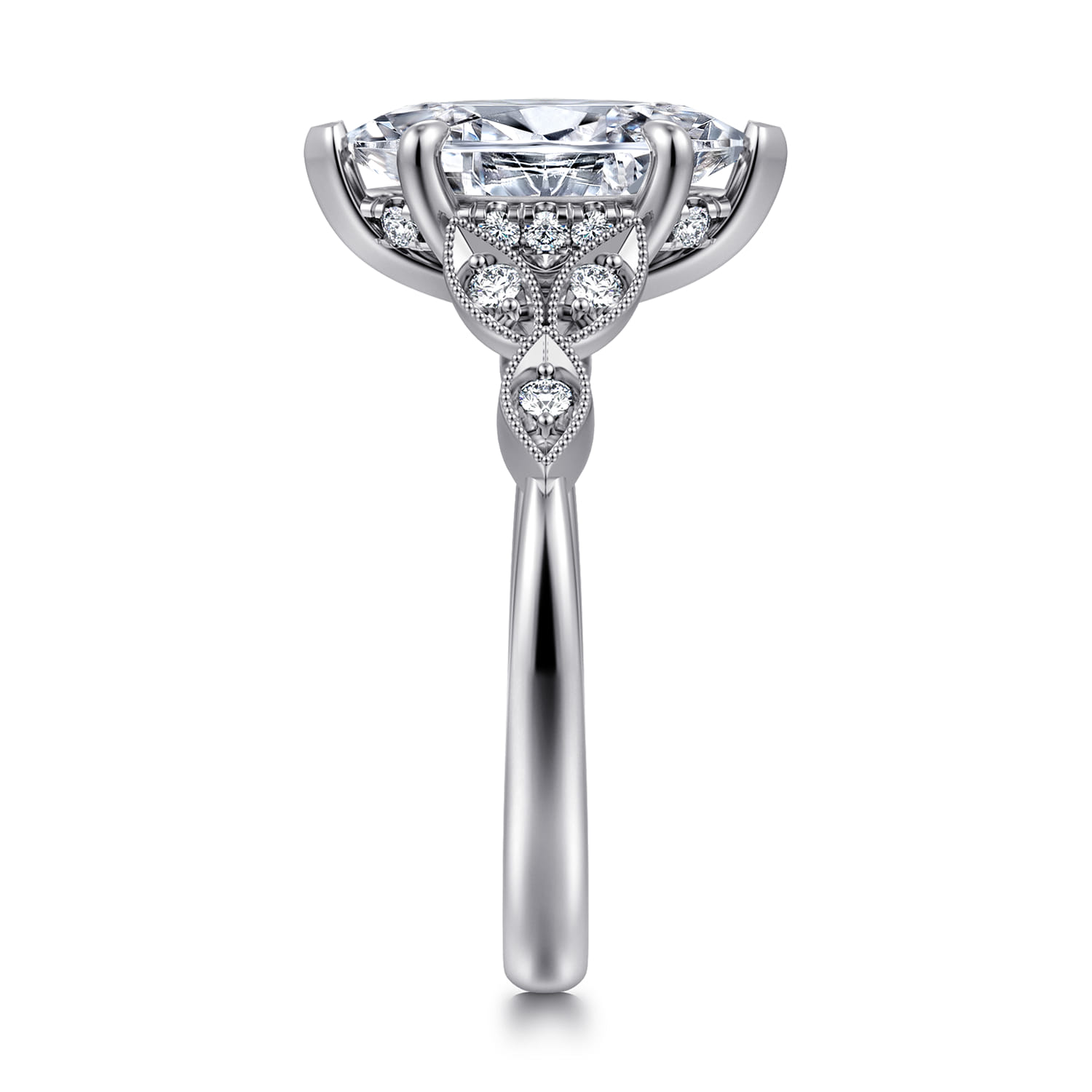 Brigida - Vintage Inspired 14K White Gold Marquise Shape Diamond Engagement Ring - 0.14 ct - Shot 4