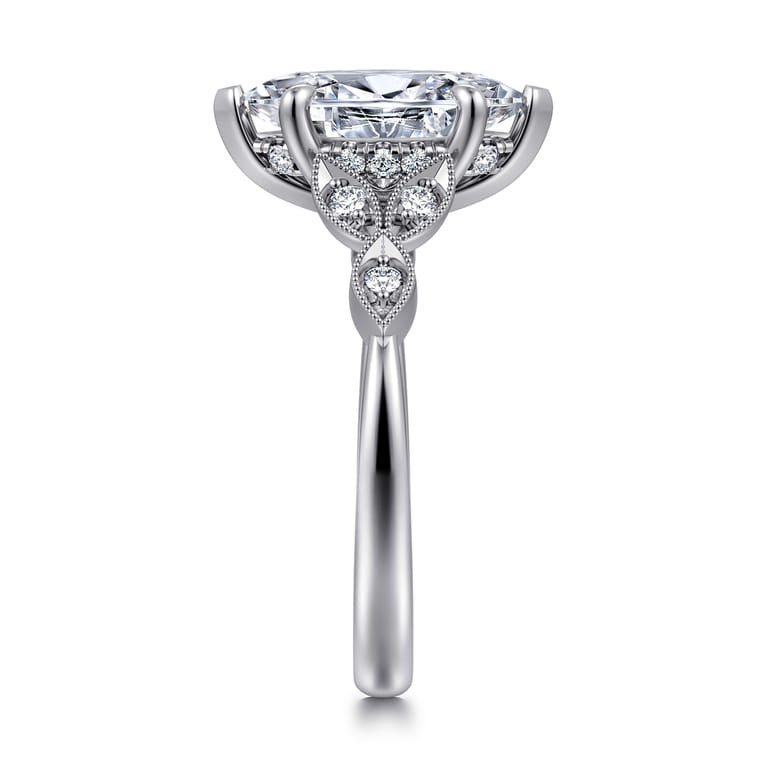 Brigida - Vintage Inspired 14K White Gold Marquise Shape Diamond Engagement Ring - 0.14 ct - Shot 4