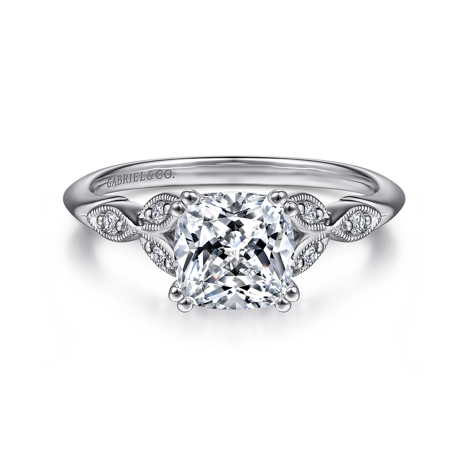 Celia - 14K White Gold Cushion Cut Diamond Engagement Ring - 0.07 ct - Shot 1