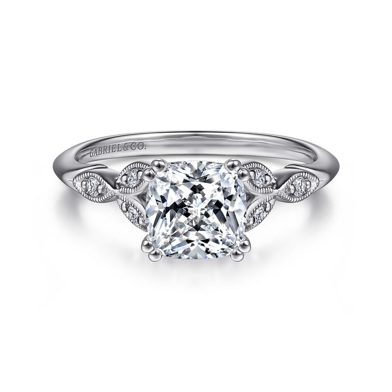 Celia - 14K White Gold Cushion Cut Diamond Engagement Ring - 0.07 ct - Shot 1