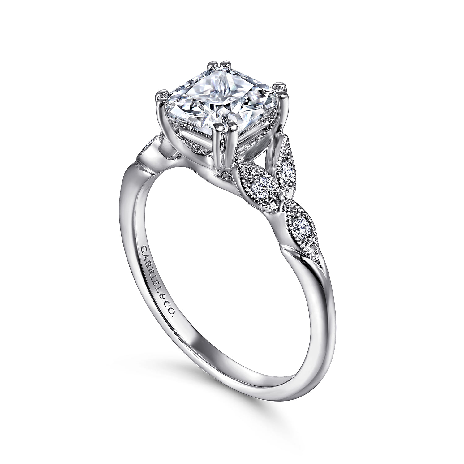 Celia - 14K White Gold Cushion Cut Diamond Engagement Ring - 0.07 ct - Shot 3