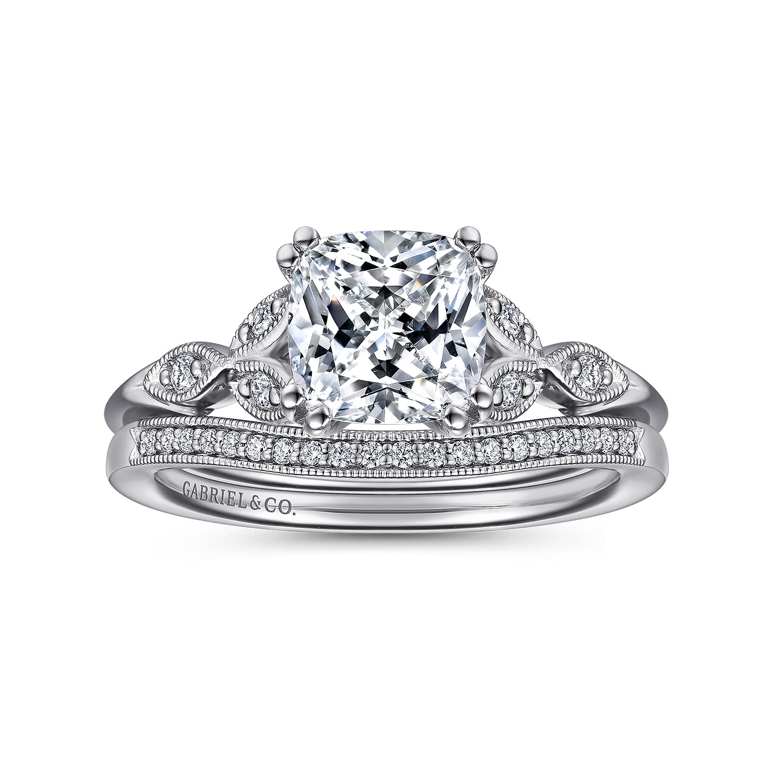 Celia - 14K White Gold Cushion Cut Diamond Engagement Ring - 0.07 ct - Shot 4