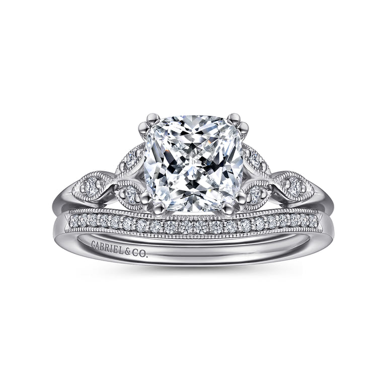 Celia - 14K White Gold Cushion Cut Diamond Engagement Ring - 0.07 ct - Shot 4