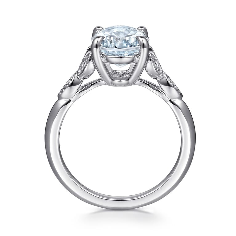 Shira - 14K White Gold Split Shank Oval Aquamarine and Diamond Engagement Ring - 0.07 ct - Shot 2