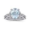 Shira - 14K White Gold Split Shank Oval Aquamarine and Diamond Engagement Ring - 0.07 ct