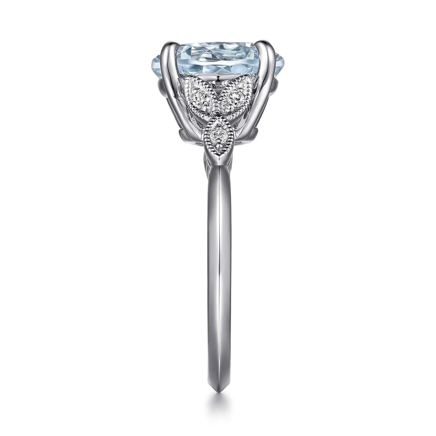 Shira - 14K White Gold Split Shank Oval Aquamarine and Diamond Engagement Ring - 0.07 ct - Shot 5