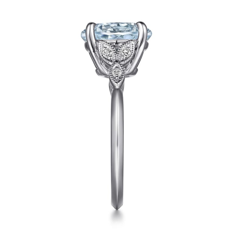 Shira - 14K White Gold Split Shank Oval Aquamarine and Diamond Engagement Ring - 0.07 ct - Shot 5
