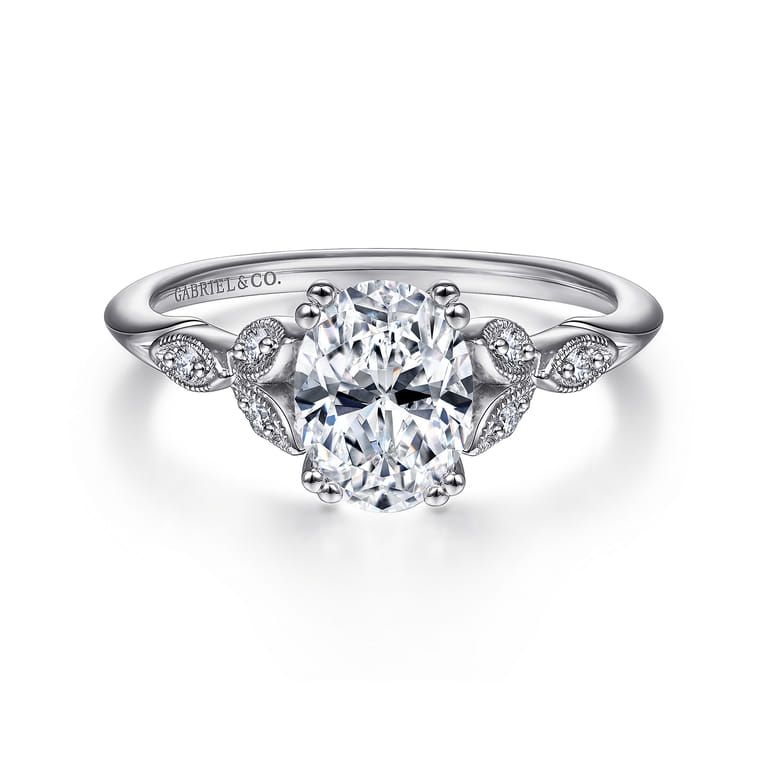 Celia - 14K White Gold Oval Diamond Engagement Ring - 0.07 ct - Shot 1