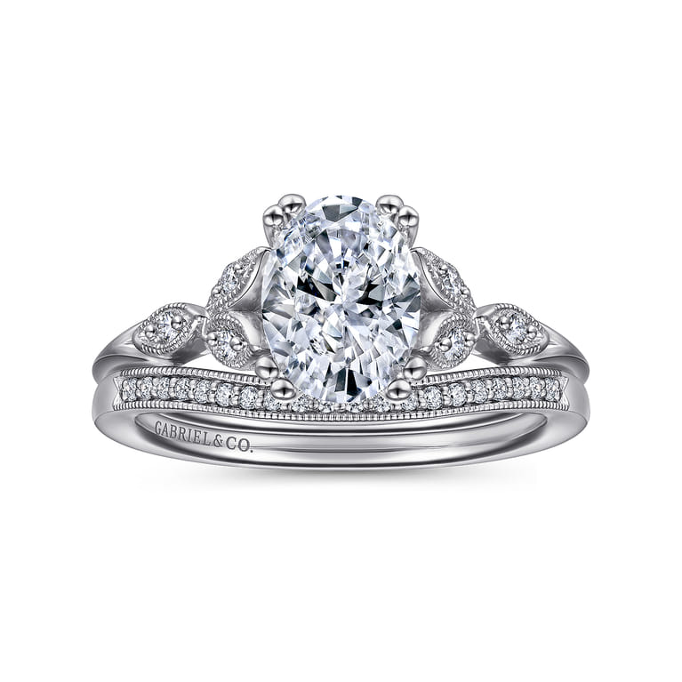 Celia - 14K White Gold Oval Diamond Engagement Ring - 0.07 ct - Shot 4