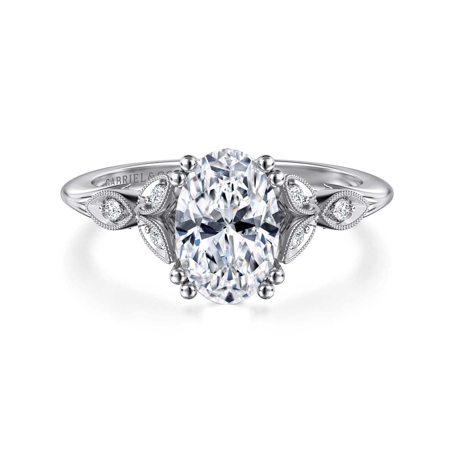 Celia - 14K White Gold Oval Diamond Engagement Ring - 0.08 ct - Shot 1