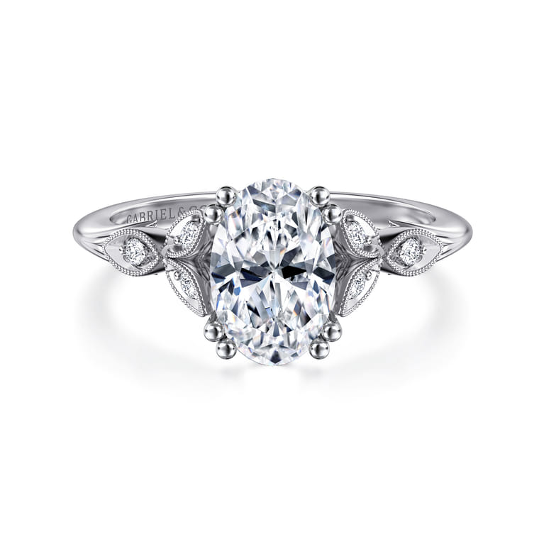 Celia - 14K White Gold Oval Diamond Engagement Ring - 0.08 ct - Shot 1