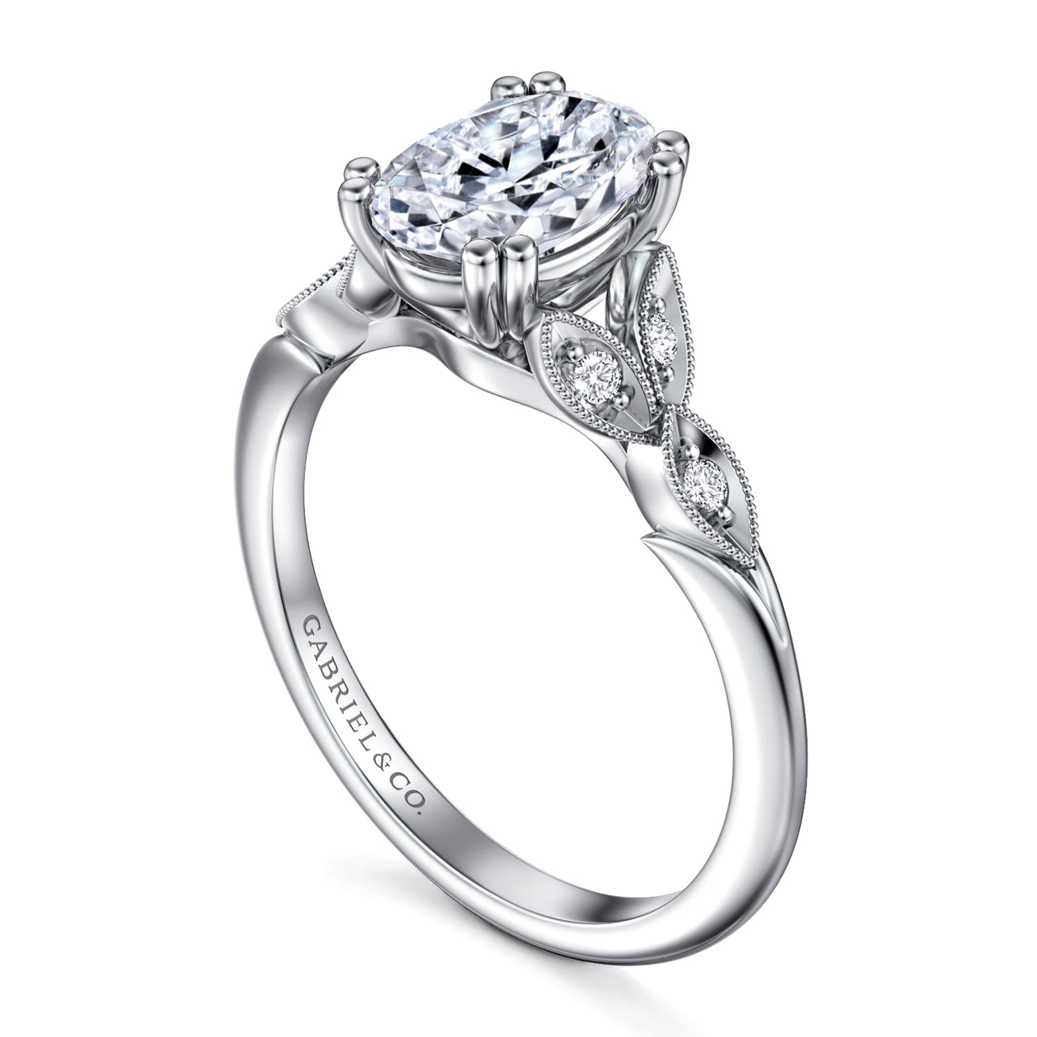 Celia - 14K White Gold Oval Diamond Engagement Ring - 0.08 ct - Shot 3