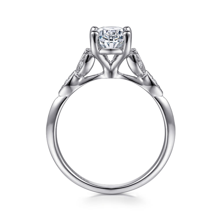 Eliza - Vintage Inspired 14K White Gold Split Shank Oval Diamond Engagement Ring - 0.07 ct - Shot 2