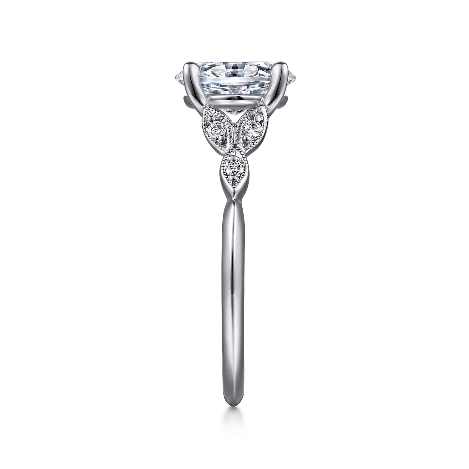 Eliza - Vintage Inspired 14K White Gold Split Shank Oval Diamond Engagement Ring - 0.07 ct - Shot 5