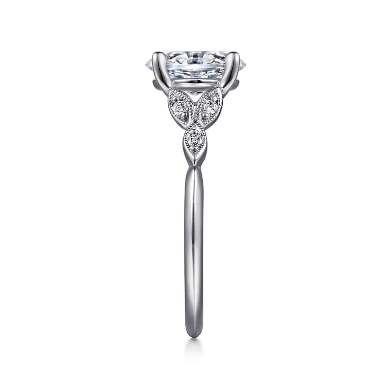 Eliza - Vintage Inspired 14K White Gold Split Shank Oval Diamond Engagement Ring - 0.07 ct - Shot 5