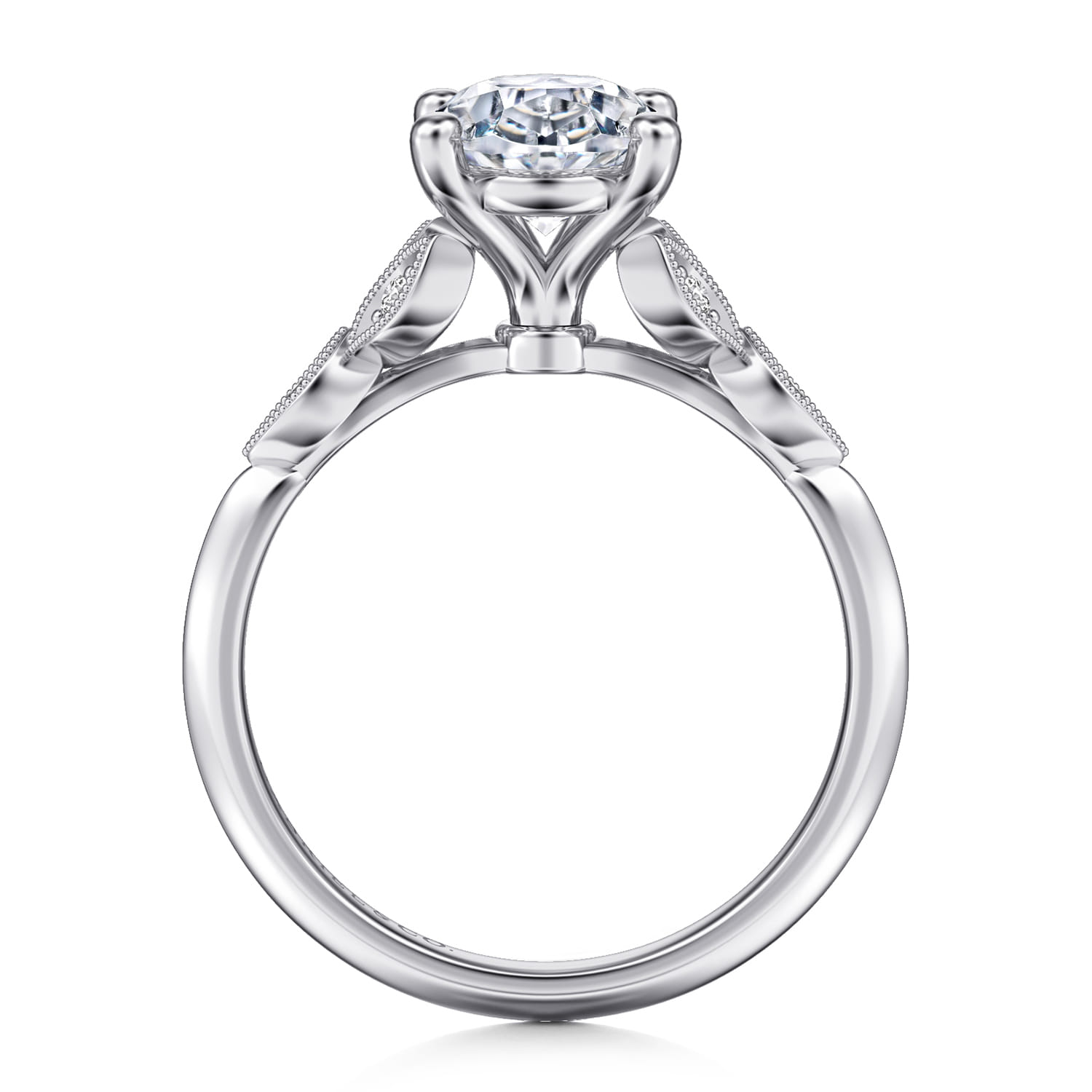 Eliza - Vintage Inspired 14K White Gold Split Shank Oval Diamond Engagement Ring - 0.07 ct - Shot 2