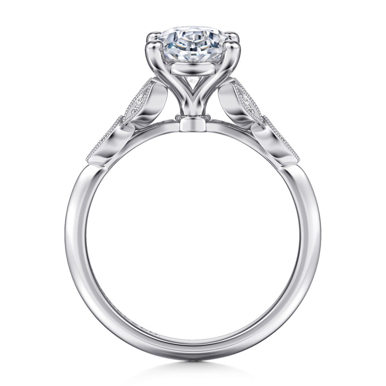 Eliza - Vintage Inspired 14K White Gold Split Shank Oval Diamond Engagement Ring - 0.07 ct - Shot 2