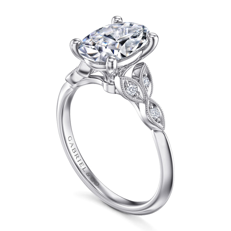 Eliza - Vintage Inspired 14K White Gold Split Shank Oval Diamond Engagement Ring - 0.07 ct - Shot 3
