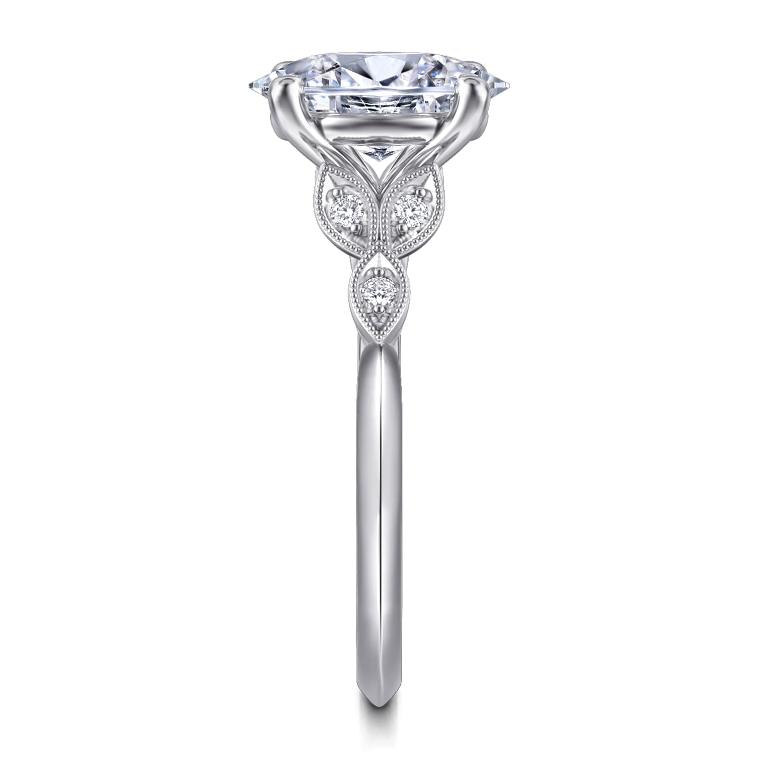 Eliza - Vintage Inspired 14K White Gold Split Shank Oval Diamond Engagement Ring - 0.07 ct - Shot 5