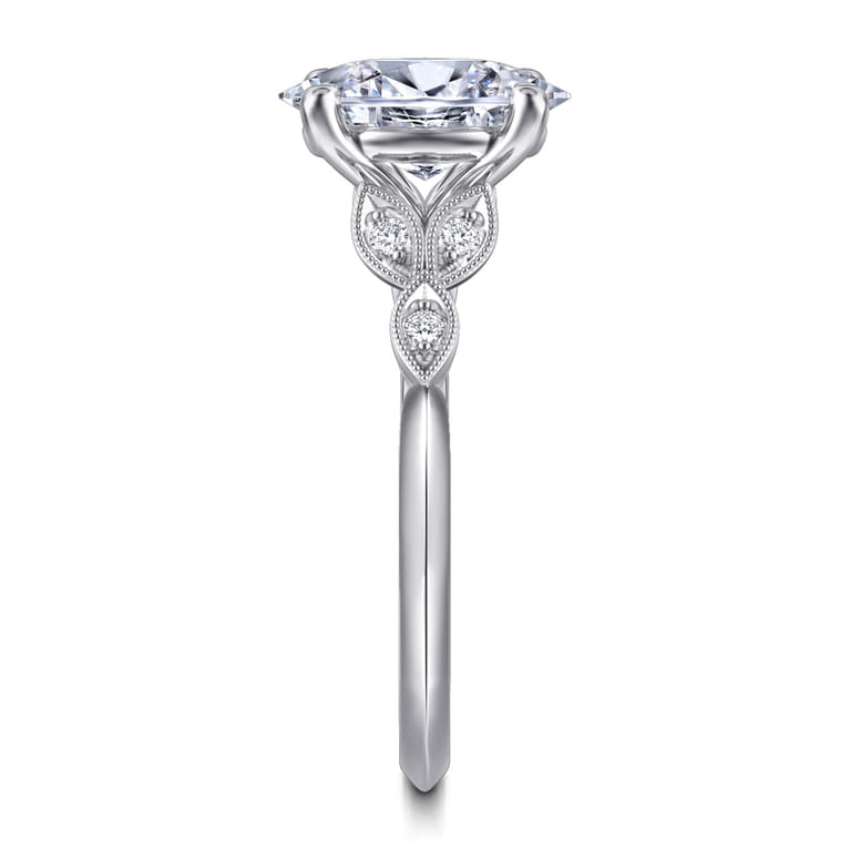Eliza - Vintage Inspired 14K White Gold Split Shank Oval Diamond Engagement Ring - 0.07 ct - Shot 5