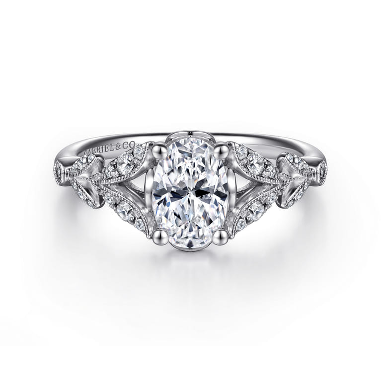 Bryce - Vintage Inspired 14K White Gold Split Shank Oval Diamond Engagement Ring - 0.2 ct - Shot 1