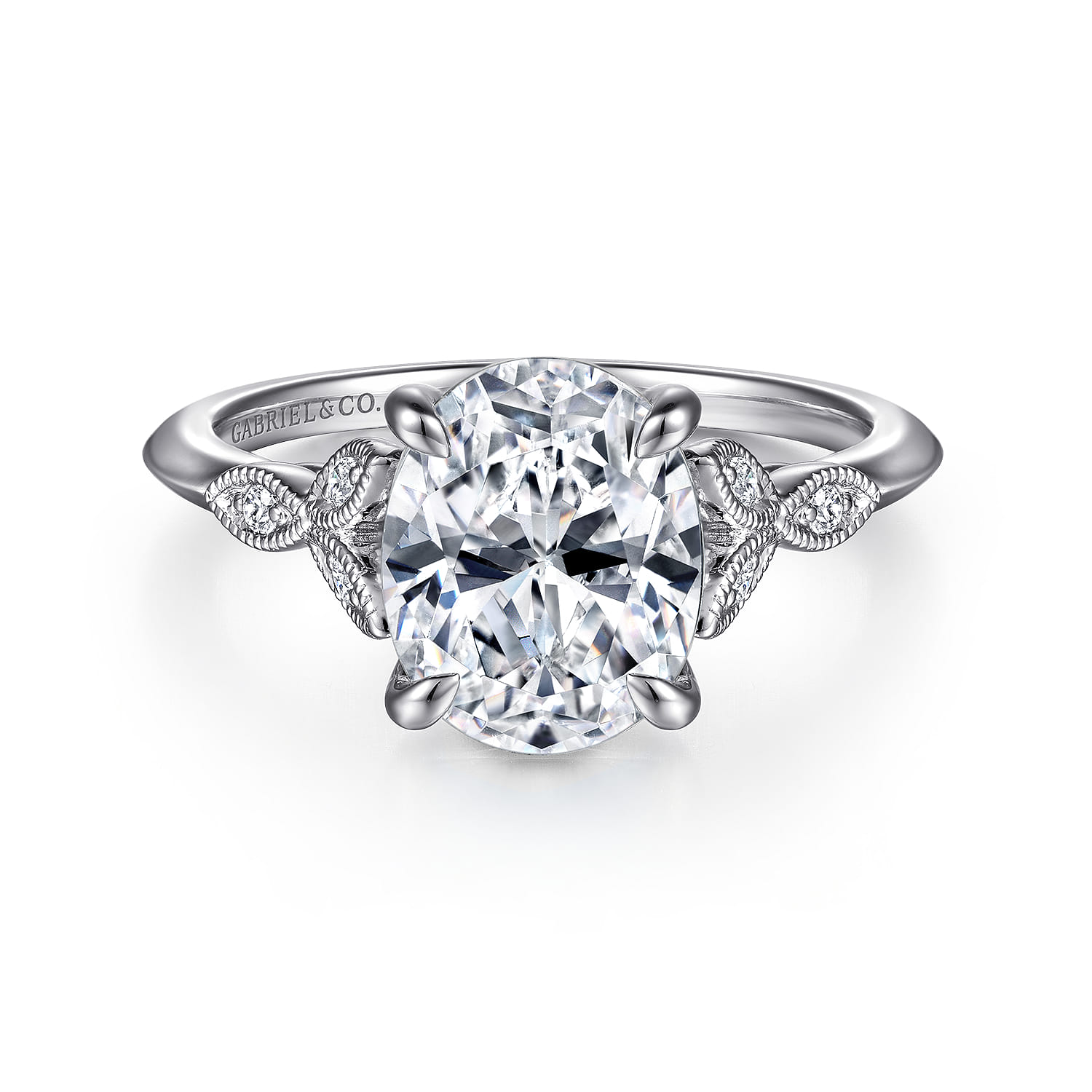 Shira - 14K White Gold Split Shank Oval Diamond Engagement Ring - 0.07 ct - Shot 1