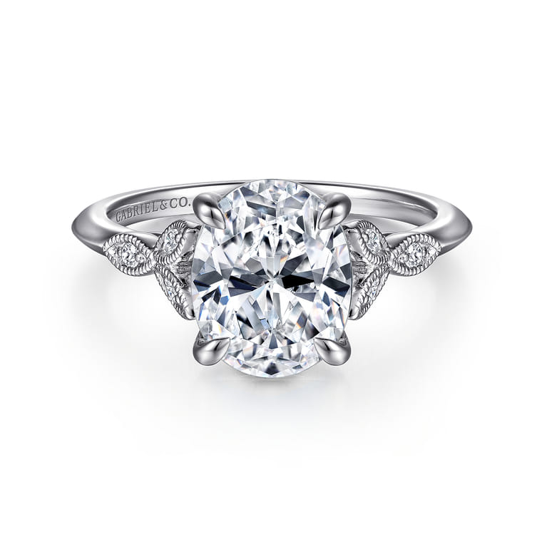 Shira - 14K White Gold Split Shank Oval Diamond Engagement Ring - 0.07 ct - Shot 1