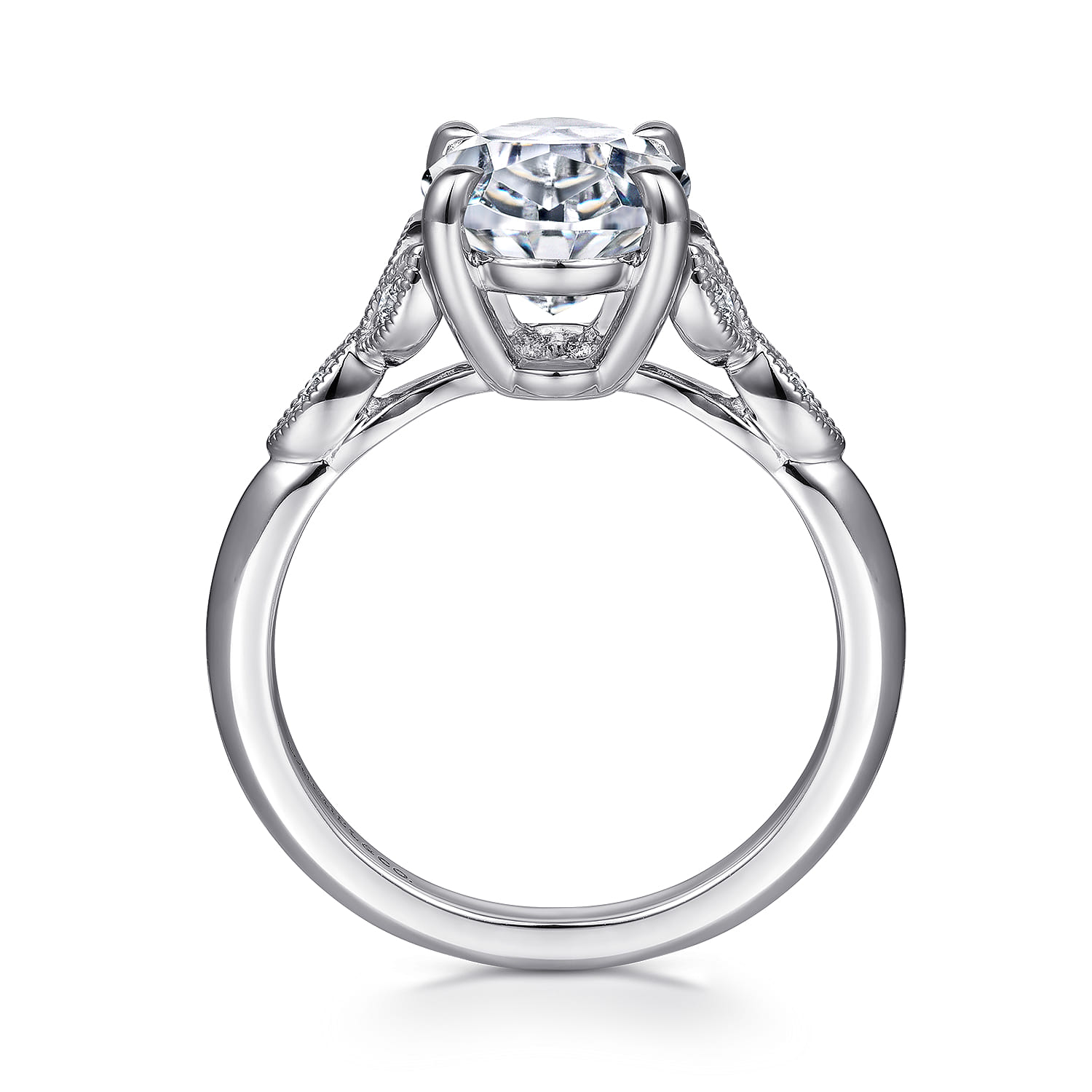 Shira - 14K White Gold Split Shank Oval Diamond Engagement Ring - 0.07 ct - Shot 2