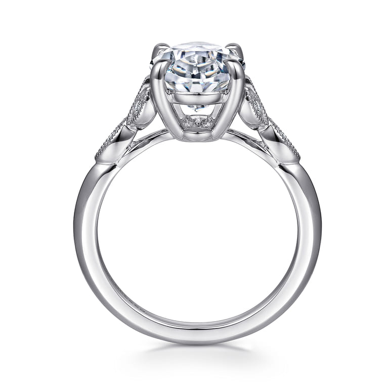 Shira - 14K White Gold Split Shank Oval Diamond Engagement Ring - 0.07 ct - Shot 2