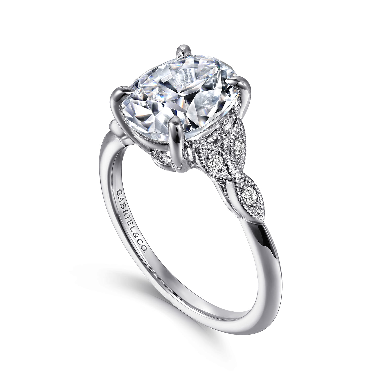 Shira - 14K White Gold Split Shank Oval Diamond Engagement Ring - 0.07 ct - Shot 3
