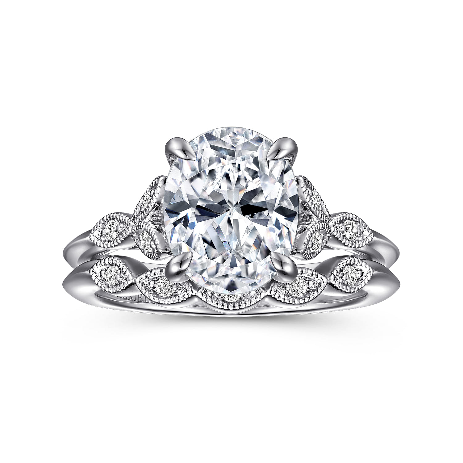 Shira - 14K White Gold Split Shank Oval Diamond Engagement Ring - 0.07 ct - Shot 4